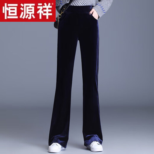 Hengyuanxiang (Hyx) Gold Velvet Bellbodenhose für Frauen 2024 Herbst und Winter High Taille Slim Lose Lose Lose Lose Lose Lose großer drapierender Mikroschuss-Wischung mit neun Punkten 3886 Blau plus Samthose 2xl [126-135jin [Jin gleich 0,5 kg]]]]