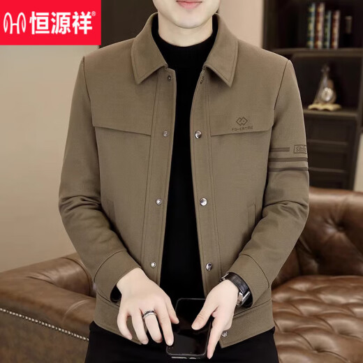 
Hengyuanxiang jacket spring and autumn men's high-end casual lapel men's jacket autumn and winter plus velvet thickened winter clothes men's trend *826 khaki [145-160Jin[Jin equals 0.5 kg]] 2XL