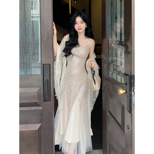 留沁晚礼服女2024新款感宴会气质鱼尾轻奢小众成人高端年会主持人 图片色 【中长款】尺码偏大 2XL