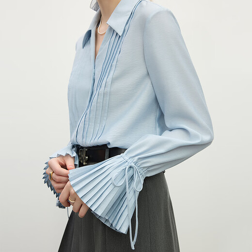 Фанат Silan en nanfa Qianjin French Design Rush Women's Women's 2025 Spring Clothing Корейский стиль розовый V-образный рубашка 11150 небо синий s