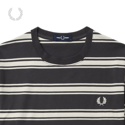 Fred Perry Herren Casual T-Shirt 2025 Sommer neu gestreifte Bildschirme Weizenohr Kurzarm Trend M9851 CCX/Dunkelgrau L.