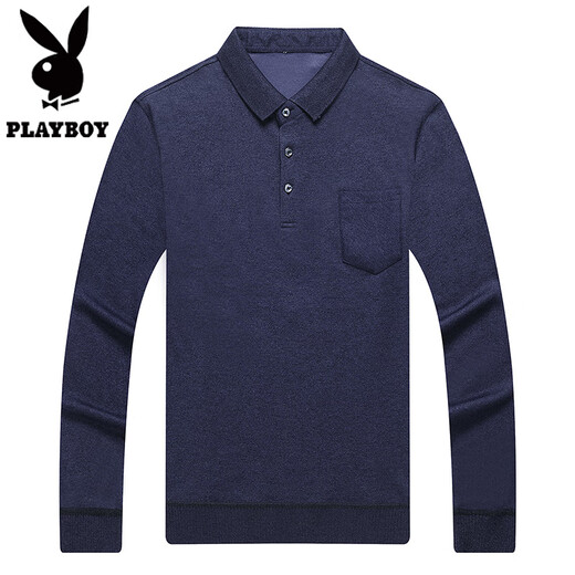 Playboy Langarmed T-Shirt Herren Revers Mercerated Baumwollpolo Hemd Frühling und Herbst mit mittlerem Alter Basis Bodpad Dad Top 681 Red S 165