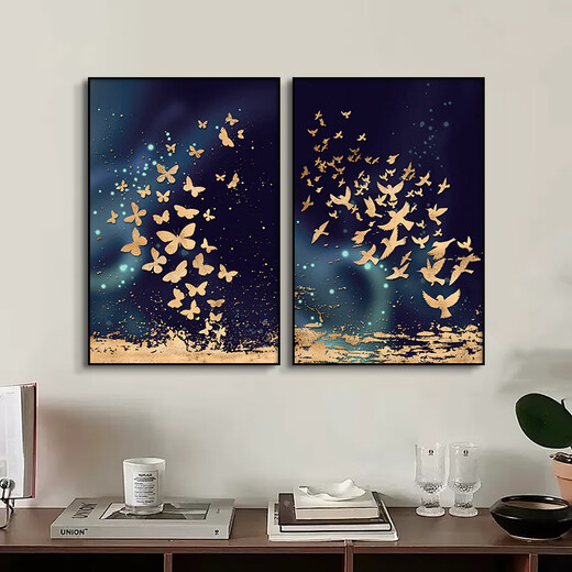 赛维欧 北欧轻奢客厅装饰画餐厅背景墙两联壁画现代简约沙发后面的挂画 12172-1/12172-2 40*60 PS环保画框+水晶画面+黑框