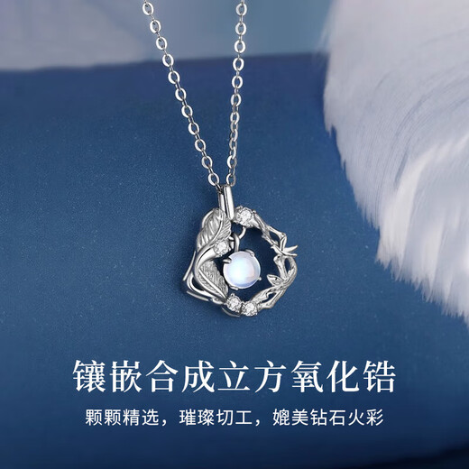 Chow Pak Fook sterling silver eucalyptus and bird necklace for women 2025 new light luxury clavicle chain pendant birthday gift for girlfriend