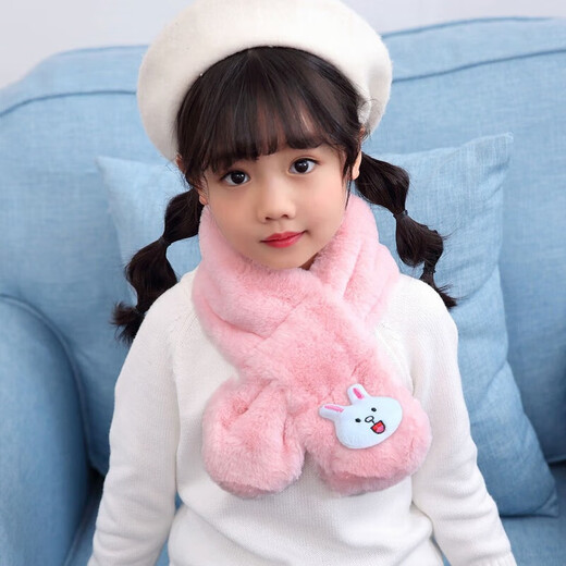 Children's scarf autumn and winter plush parent-child Christmas cute thickened cartoon imitation rabbit scarf bear white 72-76cm