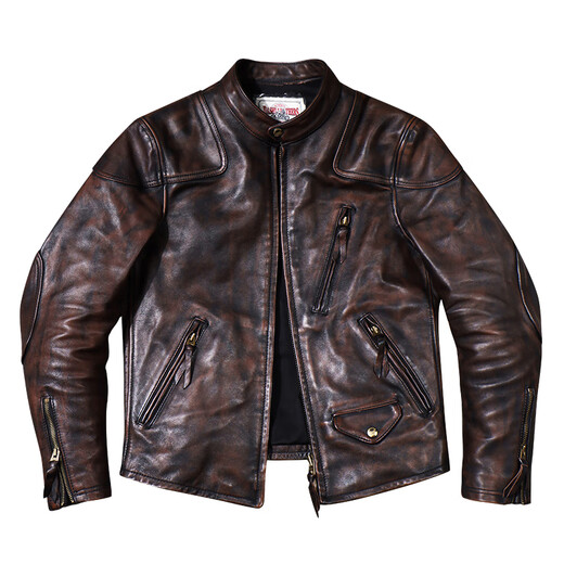 JEEP SPIRIT horsehide motorcycle leather jacket washed and aged Tom Hardy classic stand collar retro men's leather jacket men's coat men horsehide heavy color rubbing M