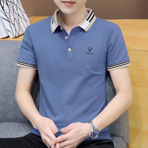 啄木鸟新款男士短袖t恤男装夏天翻领休闲带领POLO衫半袖t恤男 681豆绿 M (80-110斤)