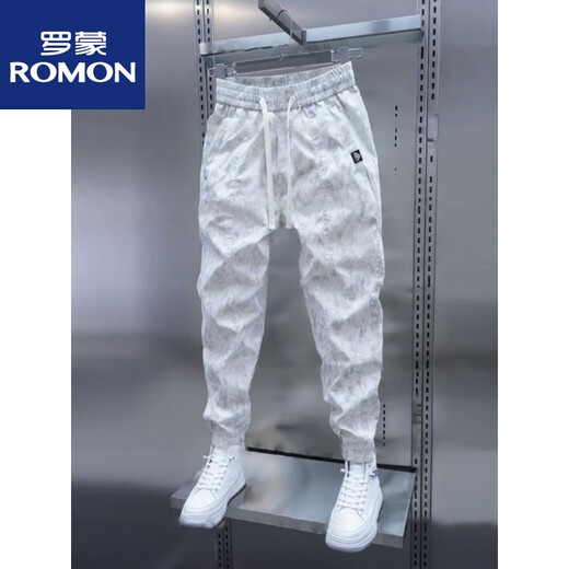 Romon Trendy Men's Dark Flower Pantaleros 2025 Spring and Summer Fino Floral Pequeño Pantalones Harén Pantalones de moda Nuevo producto White M Recomendado 95-110Jin [Jin equivale a 0.5 kg]