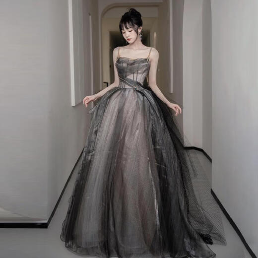 Baolian Black trägerloser französischer Abendkleid Klavierkunst Prüfung Dinner jährlich Sitzung Performance Chorus Pongsai Prinzessin Kleid schwarz m