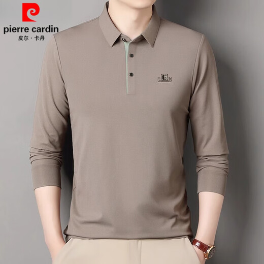 皮尔卡丹（pierre cardin）品牌纯棉长袖T恤男士中青年时尚POLO体恤衫休闲打底亲肤卫衣男装t 6625豆绿 M 165建议95-115斤