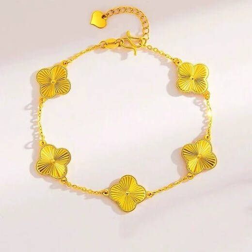 Pu Lian four-leaf clover five-flower bracelet for women gold color non-fading 999 earrings ring Zhoujia counter same style four-leaf clover bracelet