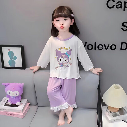 雅点诺2025新款儿童睡衣女童春秋季长袖纯棉薄款套装女孩蛋仔空调家居服 长袖套K3532#紫库洛米 115 （10码身高105-115cm）