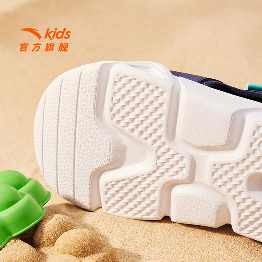 ANTA children's sandals, men's and women's shoes, 2025 summer new summer Velcro Lingbo open toe arch beach shoes for boys, new ink blue/fluorescent aqua-9 35, shoe inner length 22cm