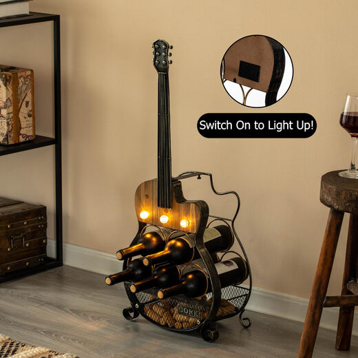 Vintiquewise guitar-shaped 5-bottle wine rack floor-standing metal ornaments home bar decoration
