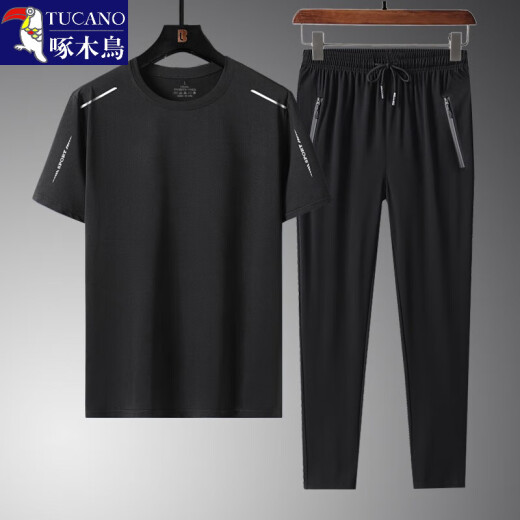 
Woodpecker (TUCANO) summer ice silk quick-drying short-sleeved T-shirt men's sports suit young middle-aged and elderly casual loose dad top t T8802 dark blue K719 [short-sleeved + trousers] 3XL (155-170Jin [Jin equals 0.5 kg])