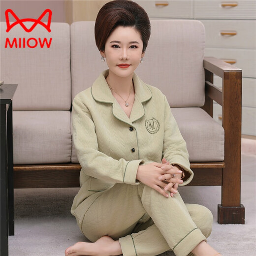 Cat Man (Miiow) Pyjamas âgés pour les femmes en automne et hivernis coton coton Mère d'âge moyen Mère d'hiver Coton de coton de la mezzanine maison de vêtements XP4872 M [80 Jin [Jin est égal à 0,5 kg]]]