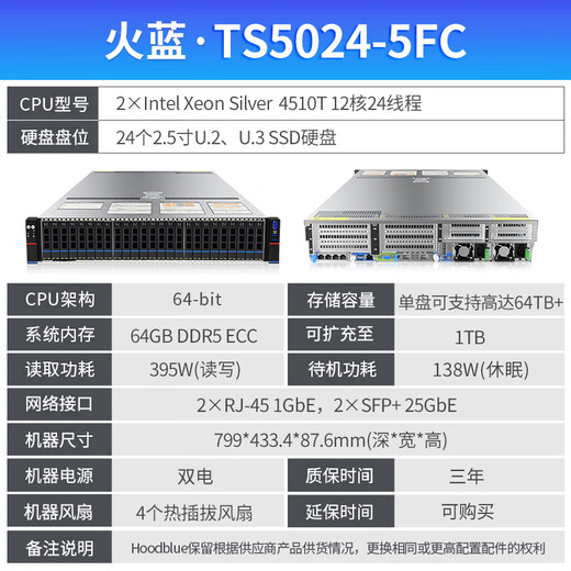 
Hoodblue TS5024-5FC all-flash NAS network memory 24-bit AI cloud computing disk array U.2 U.3 high-performance SSD storage server workstation TS5024-5FC-768TB