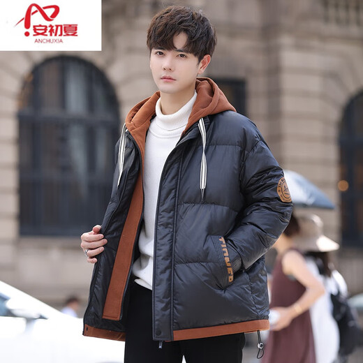 Anchuxia teenager vacation two-piece cotton coat for boys in winter, high school students loose and warm big children's cotton coat for men's jacket 6182 black (thickened and warm) Quality assurance L L (-120Jin[Jin equals about 0.5 kg])