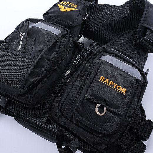 
He Jiangong multi-functional life jacket fishing vest fishing vest sea fishing suit big buoyancy lure equipment Raptor life jacket [cool black] One size [adjustable size]