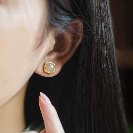 Jianlu Hotan White Jade Silver Earrings Women's Temperament High-end Earrings Simple Mother's Birthday New Year's Gift for Mom