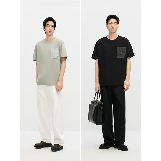 GXG Herrenkleidung, zweifarbige Schnittbeutel-Design, lockerer, lässiger runder Hals kurzärmeliges T-Shirt Herren-Top, neue Sommerprodukte, grau-grün 1 xl