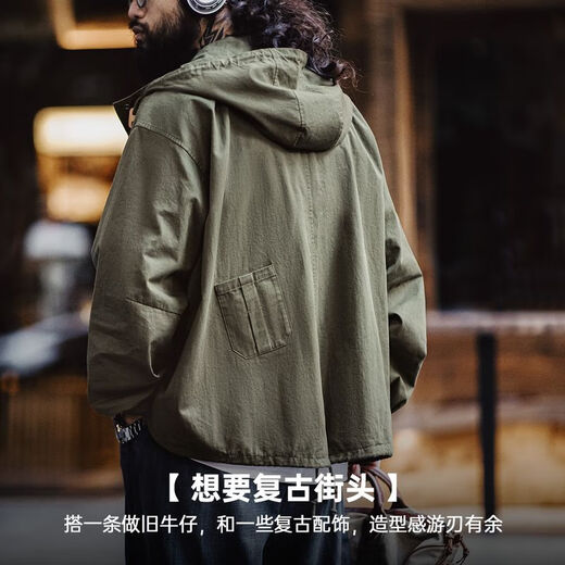 Madden Workwear American Retro M51 Hooded Jacket Men's Autumn Military Style Loose Cotton Fishtail Top Jacket Military Green (Loose and Too Large) XL