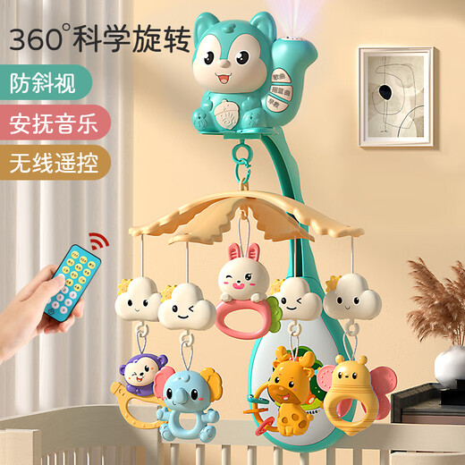 Inkxi Bed Bell Baby Cylinder Rotating Newborn Crib Bed Head Ringing Cart Hanging Parts Baby Soothing Bed Hanging Parts Toys Cabri Blue [Projection + Anti-Strid + 689 Contents A