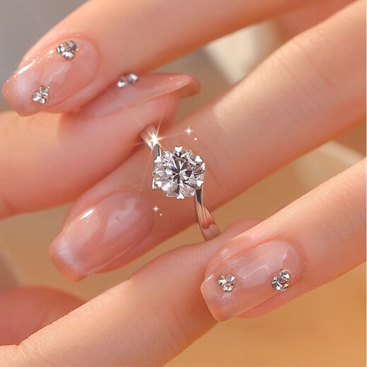 Saturday Fortune 950 Platinum Twisted Arm Snowflake Diamond Ring One Carat Six-Prong Moissanite Diamond Ring Proposal Applicable 50 Points Women's Size 8 1