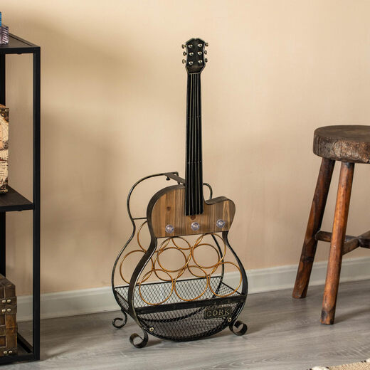 Vintiquewise guitar-shaped 5-bottle wine rack floor-standing metal ornaments home bar decoration