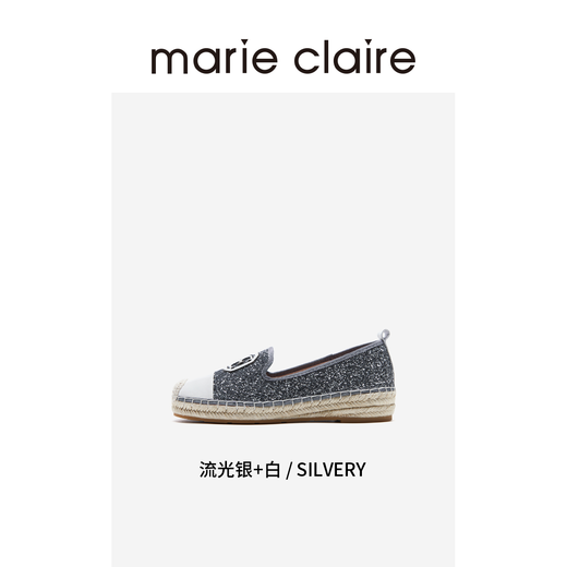 MARIE CLAIRE闪闪渔夫鞋25春软底坡跟亮片时髦单鞋659-11167 流光银+白659-11167 37