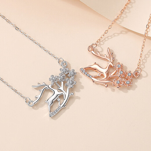 Wanlifu Original Yilu You Collier Women's Women's Sterling Silver S925 Collier Cerf et prune Internet Forest Forest Coréen Christmas Gift D687 Platinum (Chaîne transversale) 925 Silver