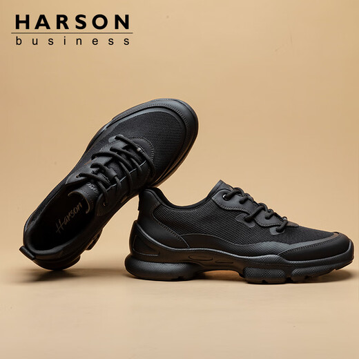 哈森（Harson）男鞋秋季舒适休闲运动鞋商务通勤厚底户外健步鞋 黑色 41