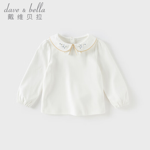 DAVE&BELLA girls long-sleeved T-shirt new children's bottoming top baby girl spring clothes casual children's pullover pearl white ready stock 110 cm (recommended height 100-110cm)