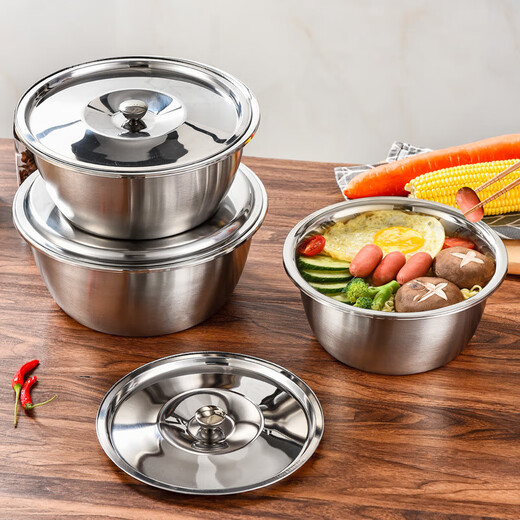 Stainless steel lard basin with lid, seasoning basin, vegetable basin, kitchen noodle and egg basin, lard tank, oil storage tank, 18cm stainless steel basin + lid