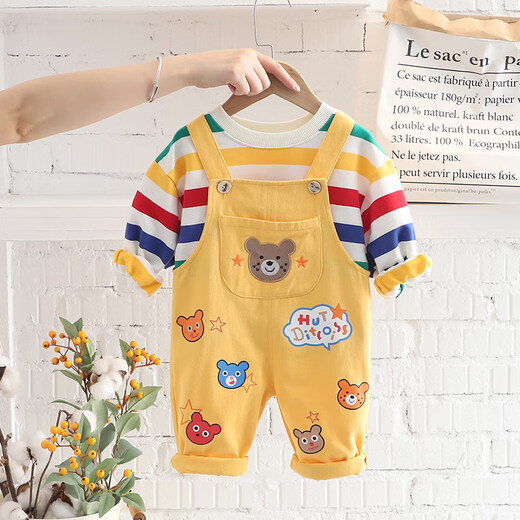 G.DUCKKIDS Little Yellow Duck Baby Boy Autumn Clothes Set Western Style Children's Clothes Children's Autumn Baby overalls for boys and girls two pieces off-white - two-piece bear suspenders set 80 6 months - 1 year old weight 17-20 height 70
