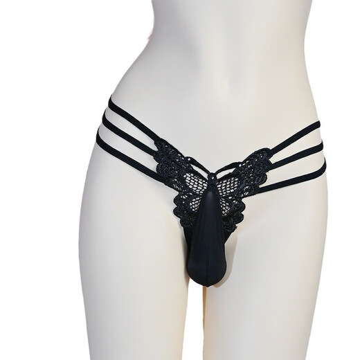 Love Ruru Sexy Men JJ Set Sexy Underwear Lace Thong Transparent Embroidery Big Boy Sexy Love Silk Temptation Pseudo-Girls Low Black (80-135Jin [Jin equals 0.5 kg]) Egg wrap