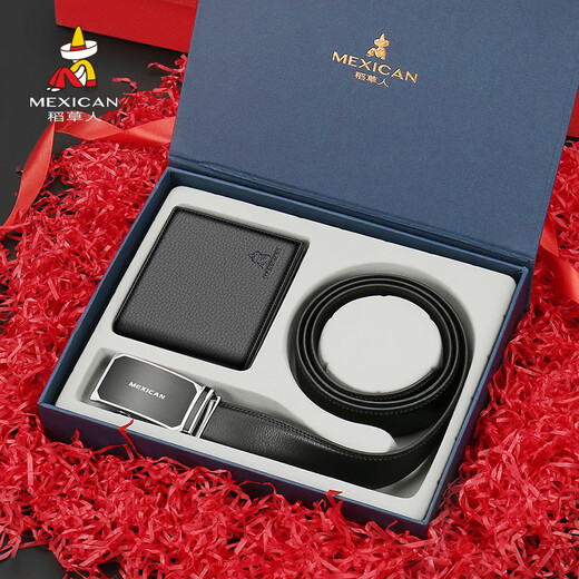 Vogelscheuche (mexikanische) Gürtelballereiananzug für den echten Lederclip von Männern Kurzer Stil + Ehemann Geburtstagsgeschenk + Papa + Freund [b] Gürtel Brieftasche Geschenkbox mit Reißverschluss versteckter Tasche
