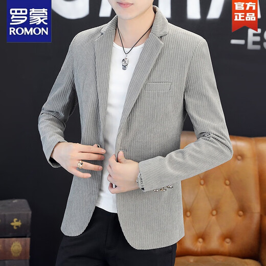 ROMON corduroy suit men's handsome high-end spring and autumn single suit jacket slim and casual spring and autumn velvet thickened small suit off-white 185 3XL