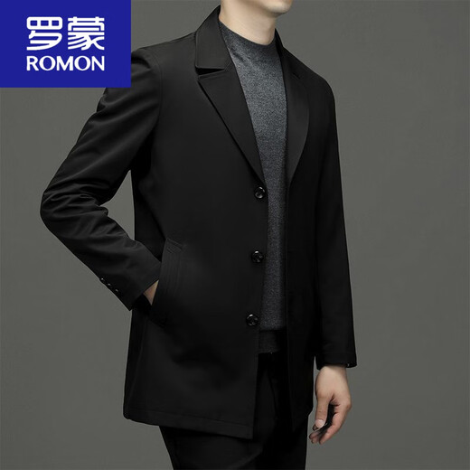 ROMON's new business windbreaker casual men's 2025 spring mid-length loose large size suit top men's jacket men's khaki 2XL (recommended 150-170Jin Jin equals 0.5 kg)