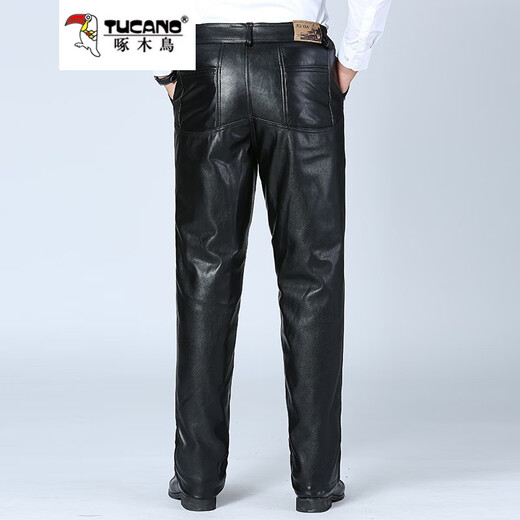 Specht im Winter mittleren Alters und älteren Lederhosen für Männerfell in integriertes in Samt verdickter wasserdichtes und ölfestes Motorrad-Motorrad-Kniekissen-Lederhosen Schwarzer XL (115-130jin [Jin entspricht 0,5 kg]))