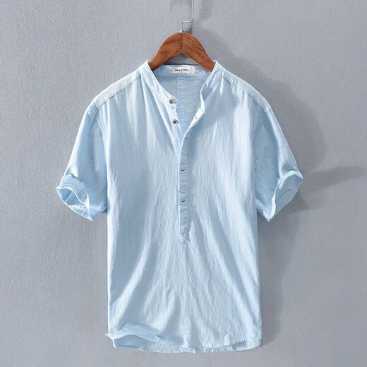 Playboy Cotton Leinen T-Shirt für Männer Sommer Retro-Leinen kurzärmeligte T-Shirt White Polo Hemd Ständer Kragen Ramie-Hemd Gezeiten Ice Seide Weiß L.
