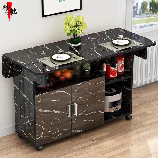 Qipa simple folding table dining table for home small apartment 4 people dining table removable rectangular multi-functional sideboard upgraded 100*70 black marble rounded corners