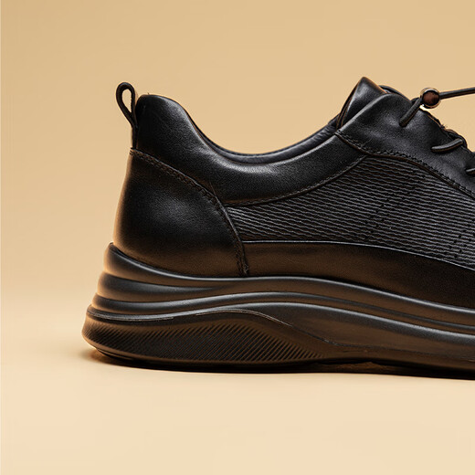 Hazen soft sheepskin 2025 autumn and winter men's shoes business casual leather shoes breathable and comfortable sports walking shoes casual shoes black single layer four seasons 39 (245mm)