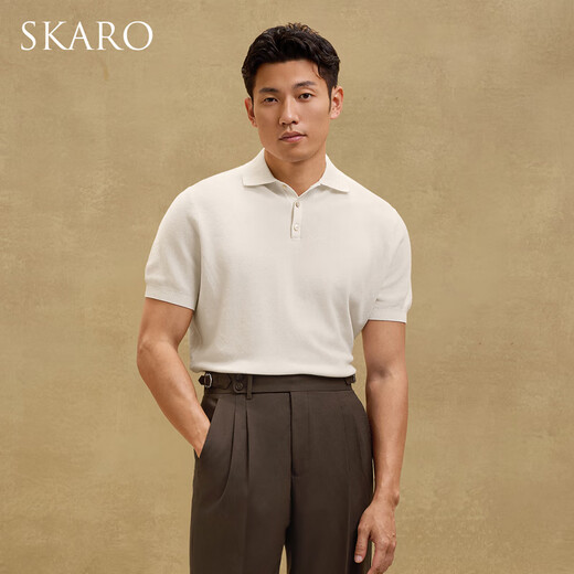 Skaro [Soft y elástico] Camisa de polo de manga corta de punto blanco Camiseta de solapa informal de verano 2025 Summer Camiseta Off-White Skp831 s (= Tamaño de la camisa 39)