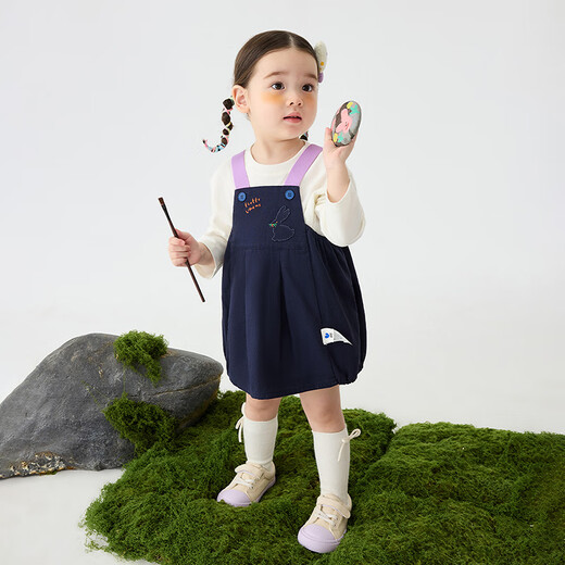 Mini bala bala suspender skirt for girls baby cotton loose embroidery sweet imitation denim balloon spring denim medium blue 88201 90