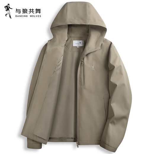 与狼共舞【三防】连帽夹克男2025春季新款防油污户外通勤休闲青年外套1009 卡其701 L (175)