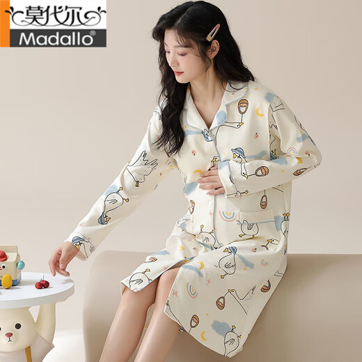 MODAL PRANDERSIONEN Women Pyjamas für den Geburtsrock mit Brustpolster Nachthemd im Frühling und Herbst reine Baumwolle vor und nach dem Geburtsgeburt stillt langärmelige Kleider 11991 m