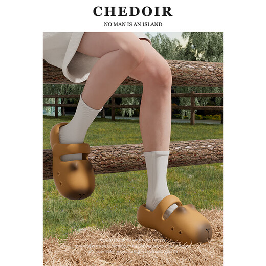 Chedoir2025 new ugly cute Kapibala hole shoes for women in summer thick sole wear lazy indoor bag-toe slippers Kapi brown 36-37 [suitable for sizes 36-37]