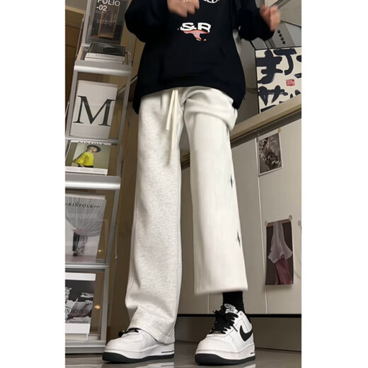 宗狮猴威觉美式hiphop休闲裤子男星星潮牌春秋季街舞卫裤直筒垂感运动长 灰色 均码 XL码(110斤-145斤)