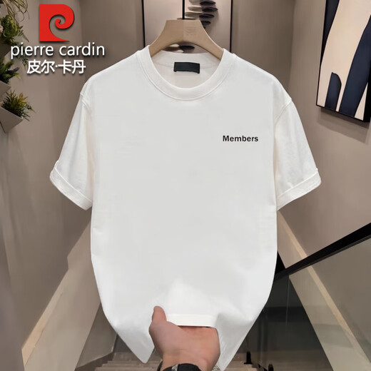 
Pier Cardin heavy summer clothes cotton high-end T-shirt short-sleeved men's solid color 2025 new loose casual trend versatile knitted V753 black 5XL